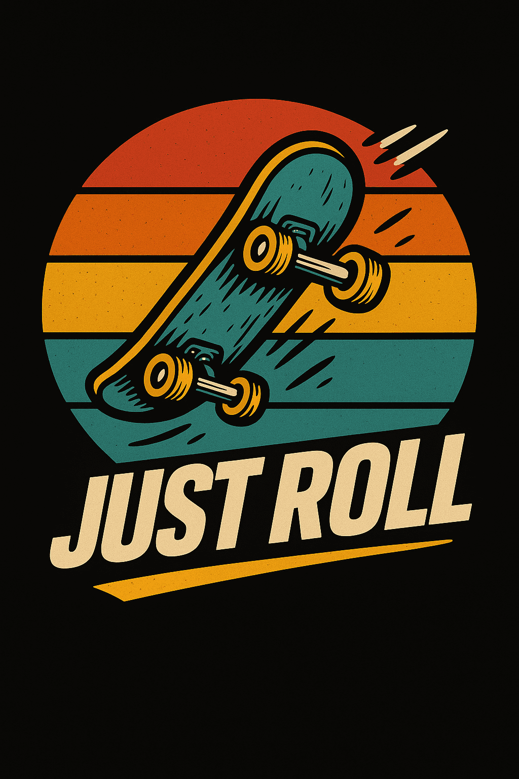Retro Skateboard 'Just Roll' Vintage Tee Design