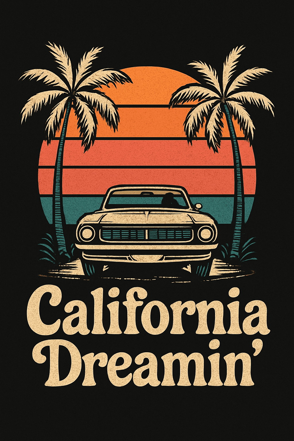 Retro California Dreamin' Classic Car Sunset