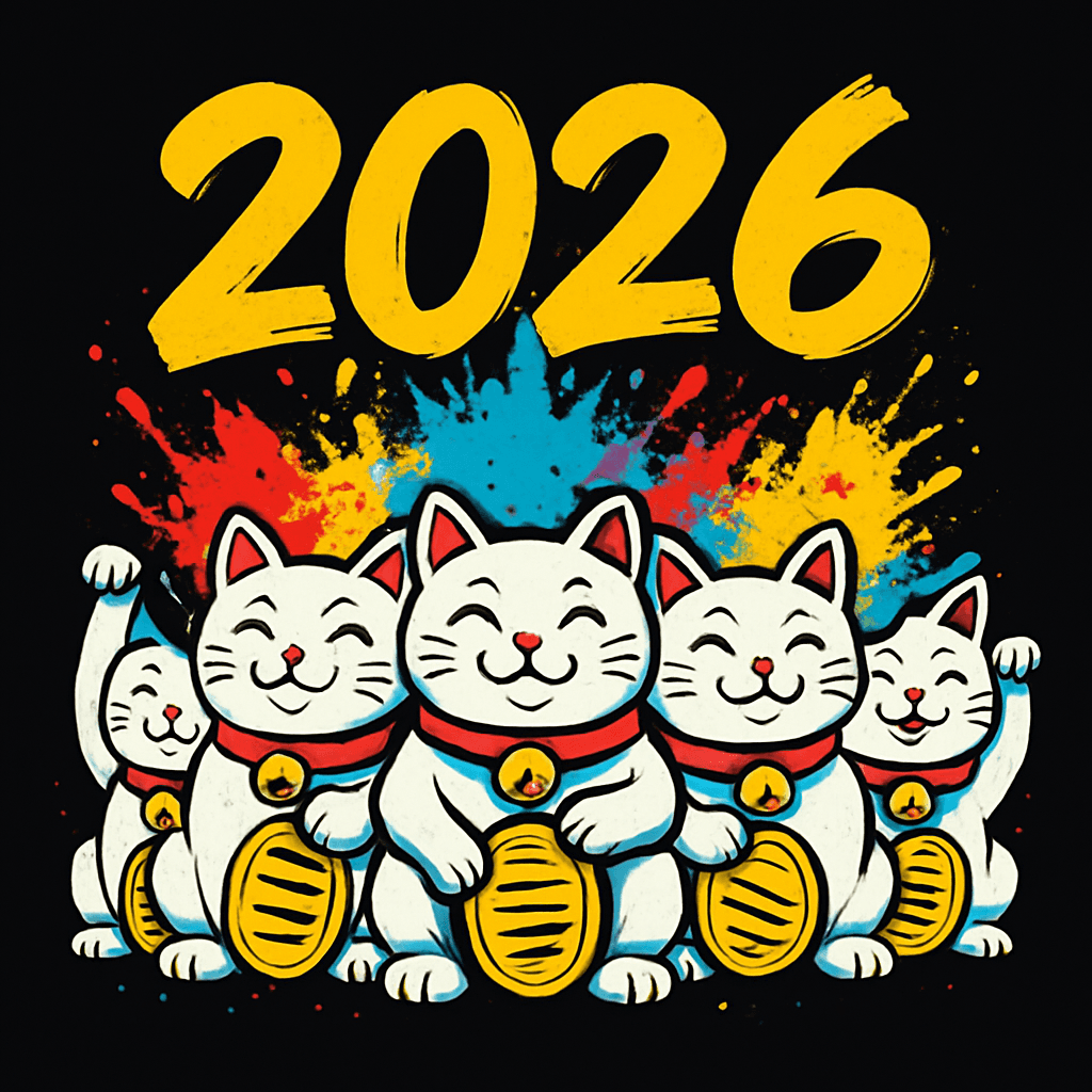 Lucky Cats Celebrate 2026 with Colorful Cheer