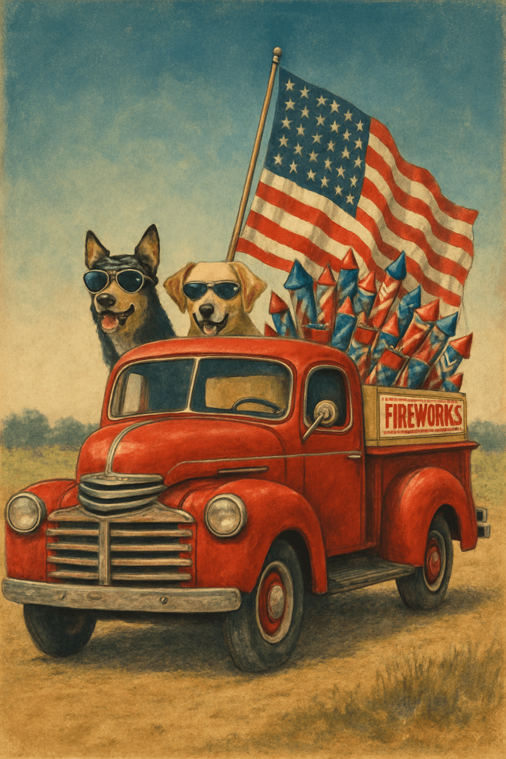 Patriotic Pooches in a Fireworks Truck