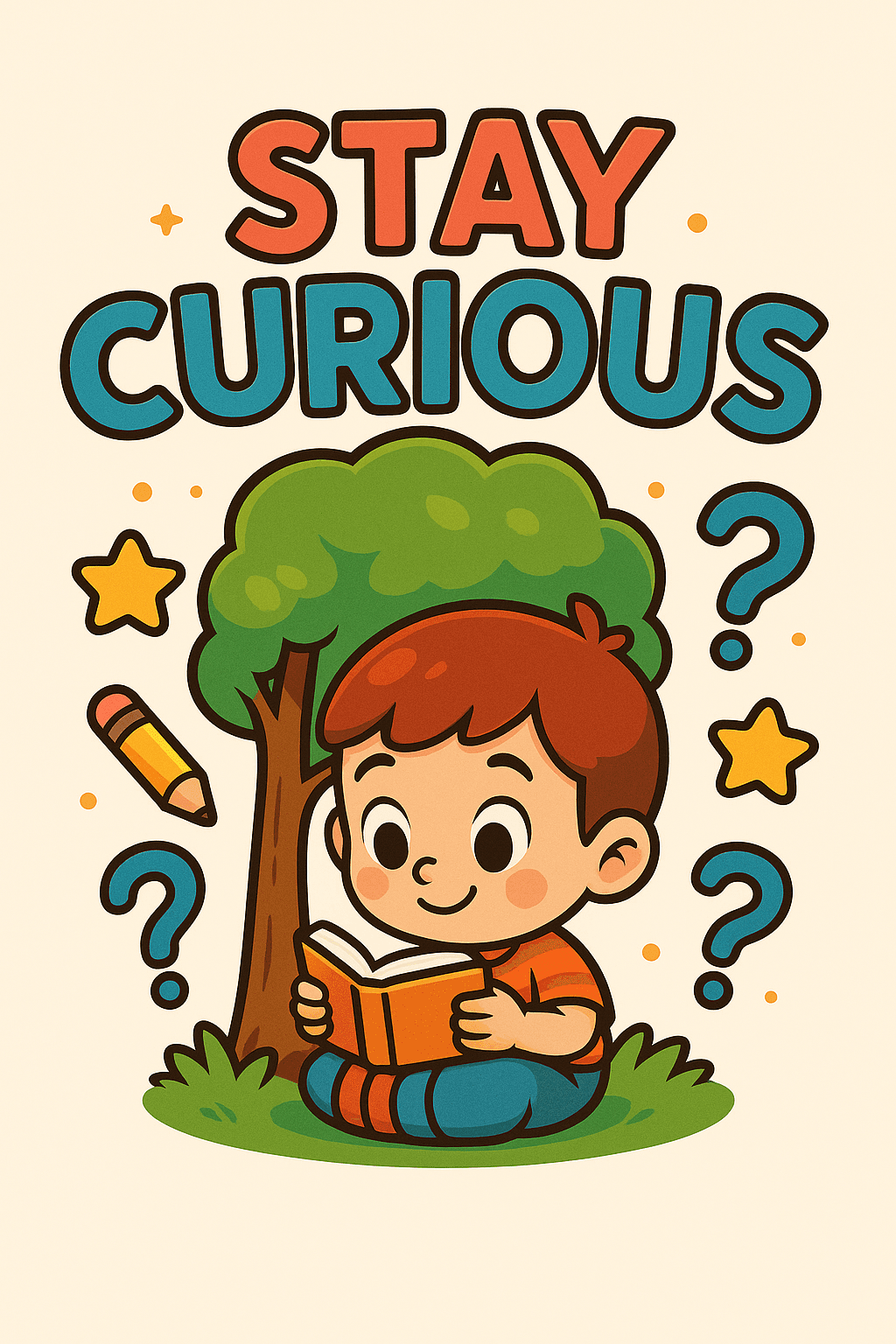 Stay Curious Kids Reading Poster with Tree