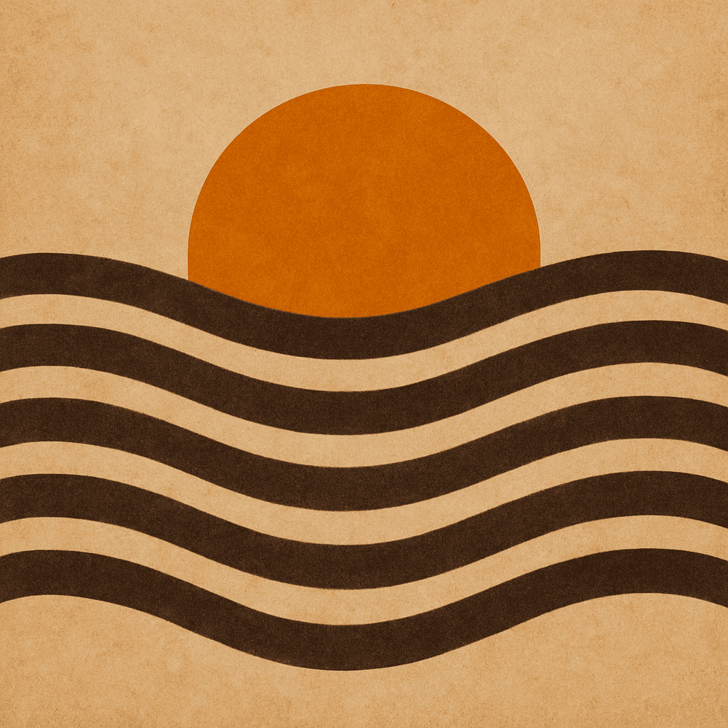 Retro Sun and Wavy Lines Abstract Design