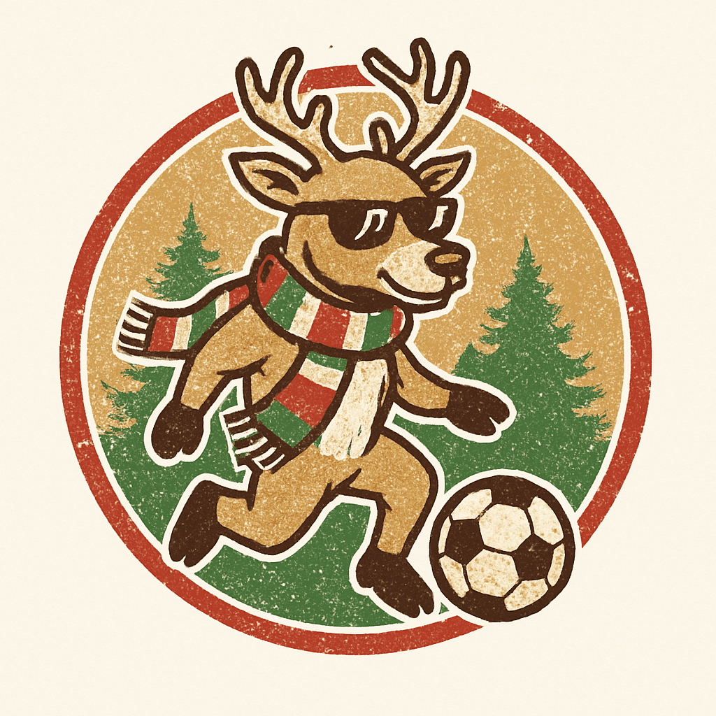 Cool Reindeer Playing Soccer in Winter Scarf