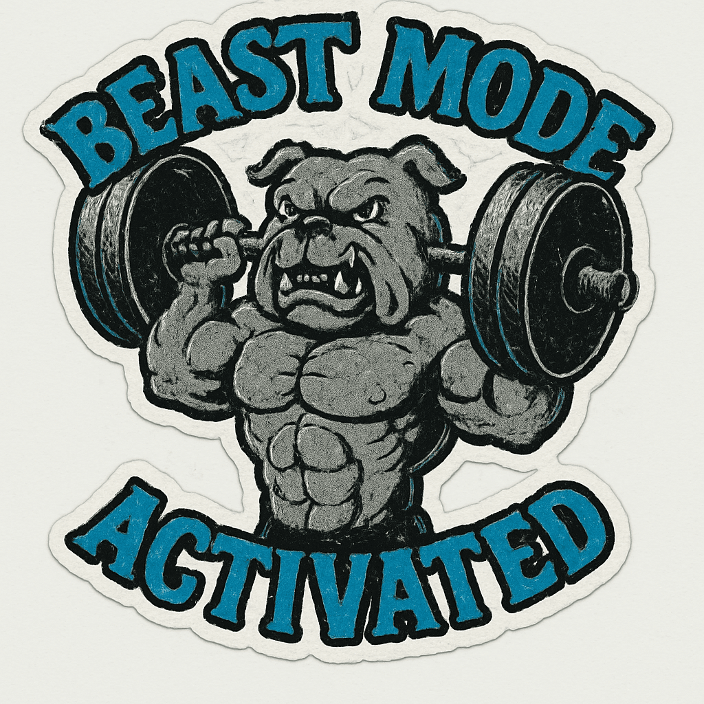 Beast Mode Activated Muscular Bulldog Lifting Weights