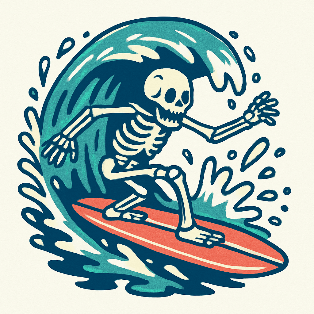 Skeleton Surfer Riding the Wave