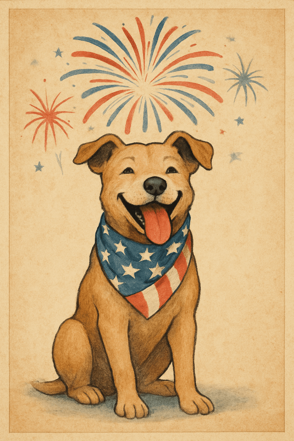 Patriotic Pup with Fireworks