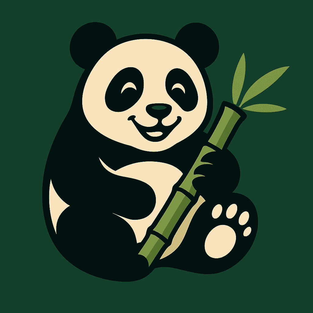 Happy Panda Holding Bamboo Logo