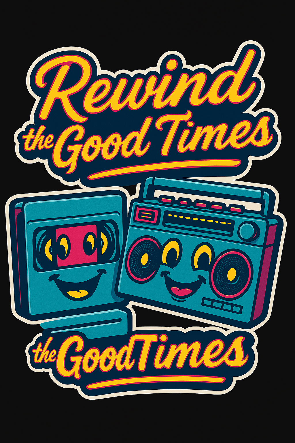 Retro Rewind: Happy Cassette & Boombox Sticker