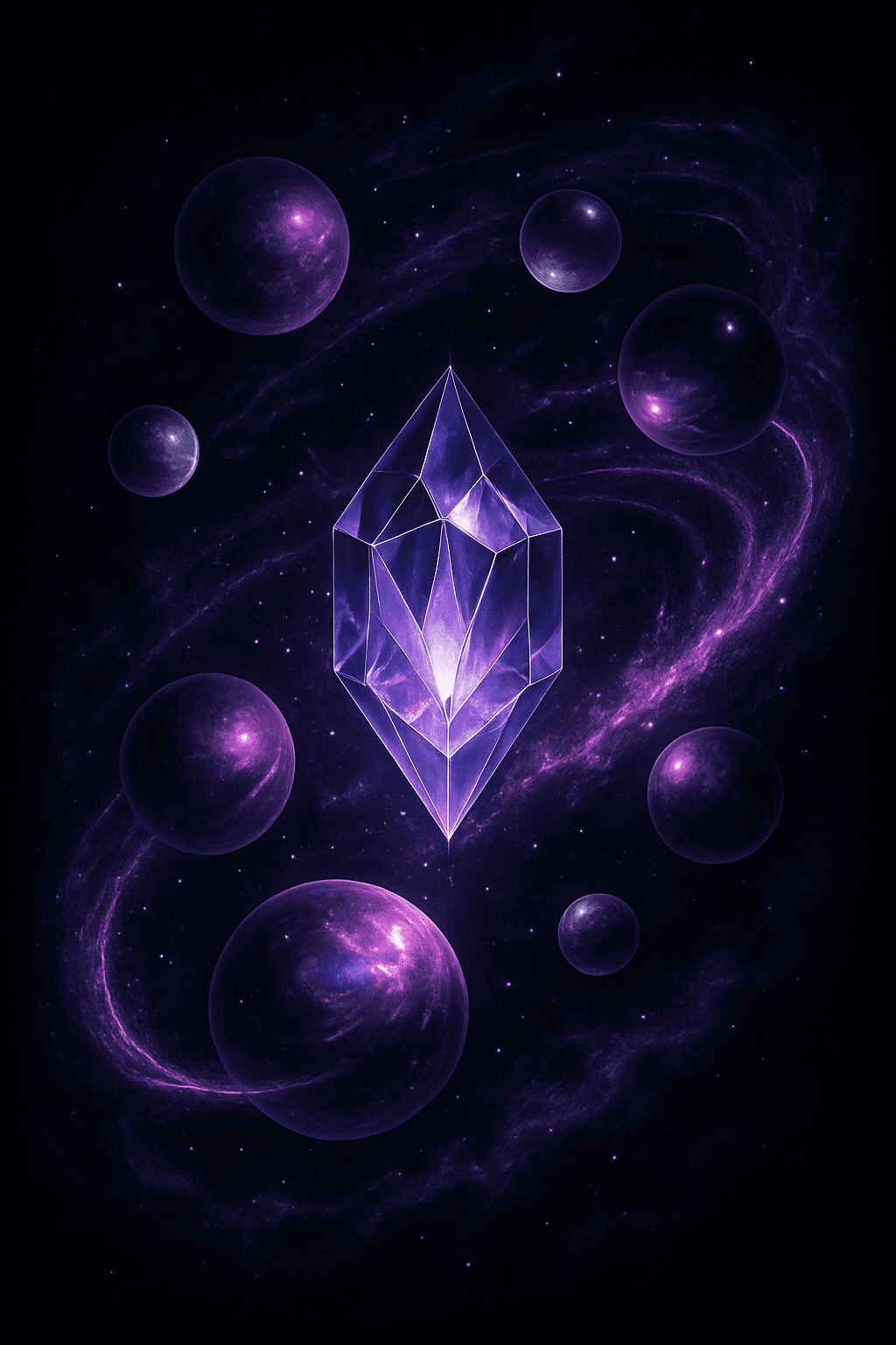 Mystical Purple Crystal in Cosmic Space