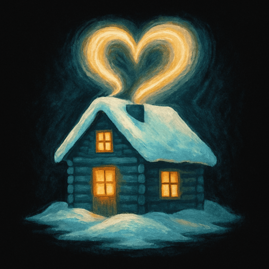 Cozy Winter Cabin with Heart-Shaped Smoke