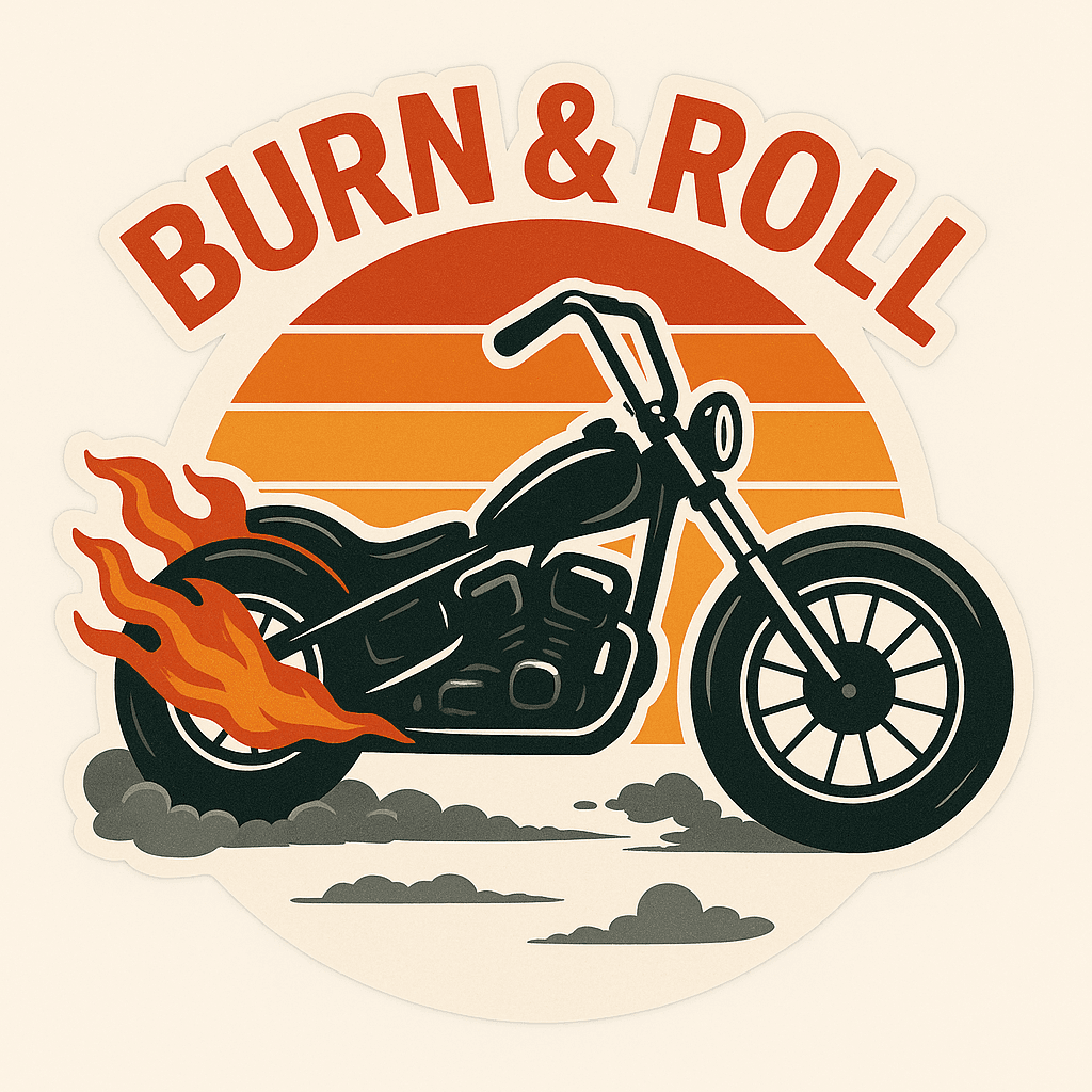 Burn & Roll Flaming Motorcycle Sticker
