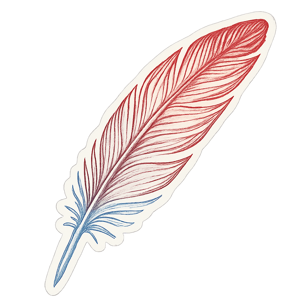 Elegant Red and Blue Feather Design