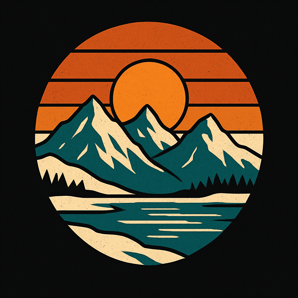 Retro Sunset Mountain Landscape