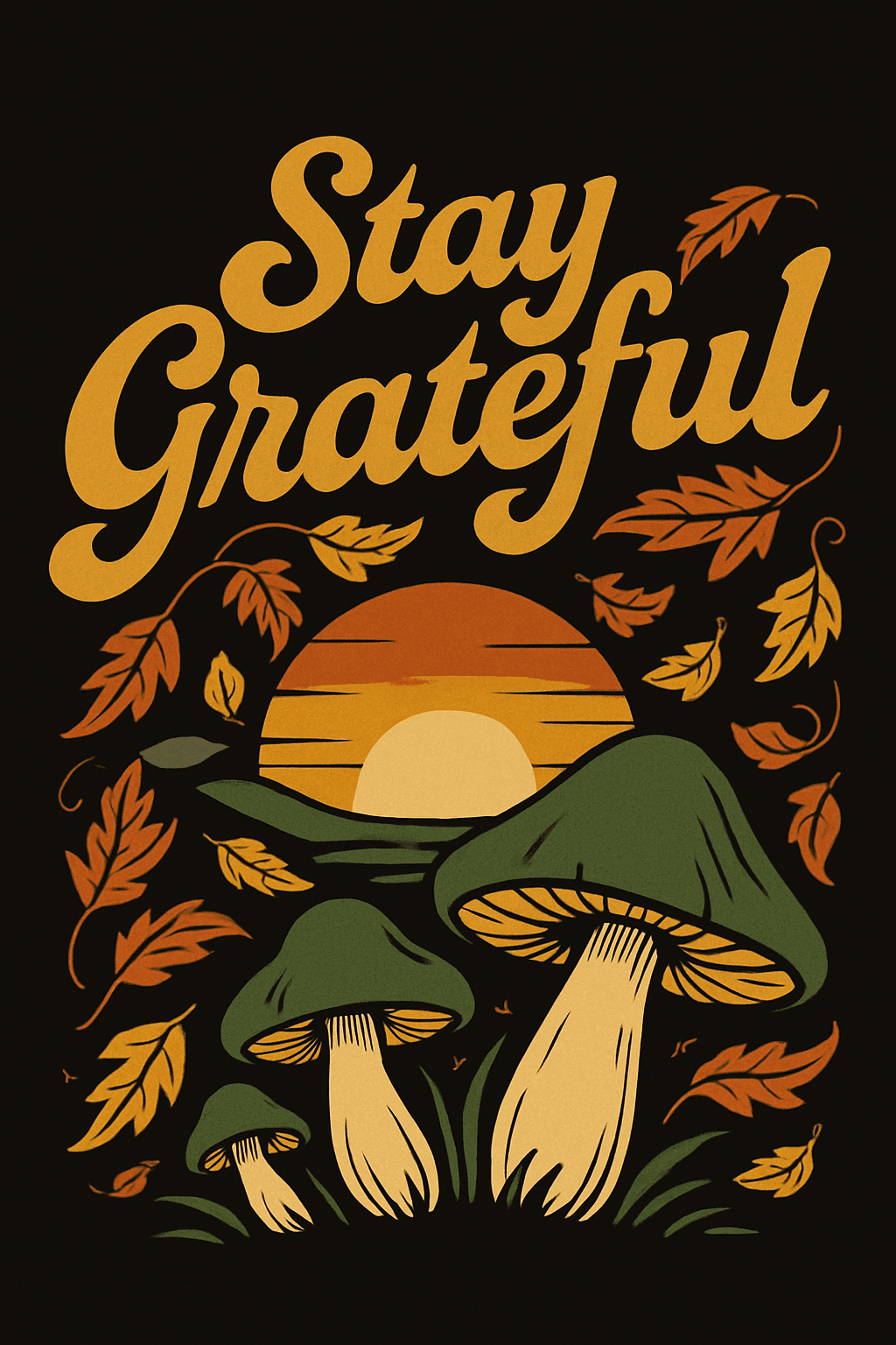 Stay Grateful Autumn Mushroom Sunset