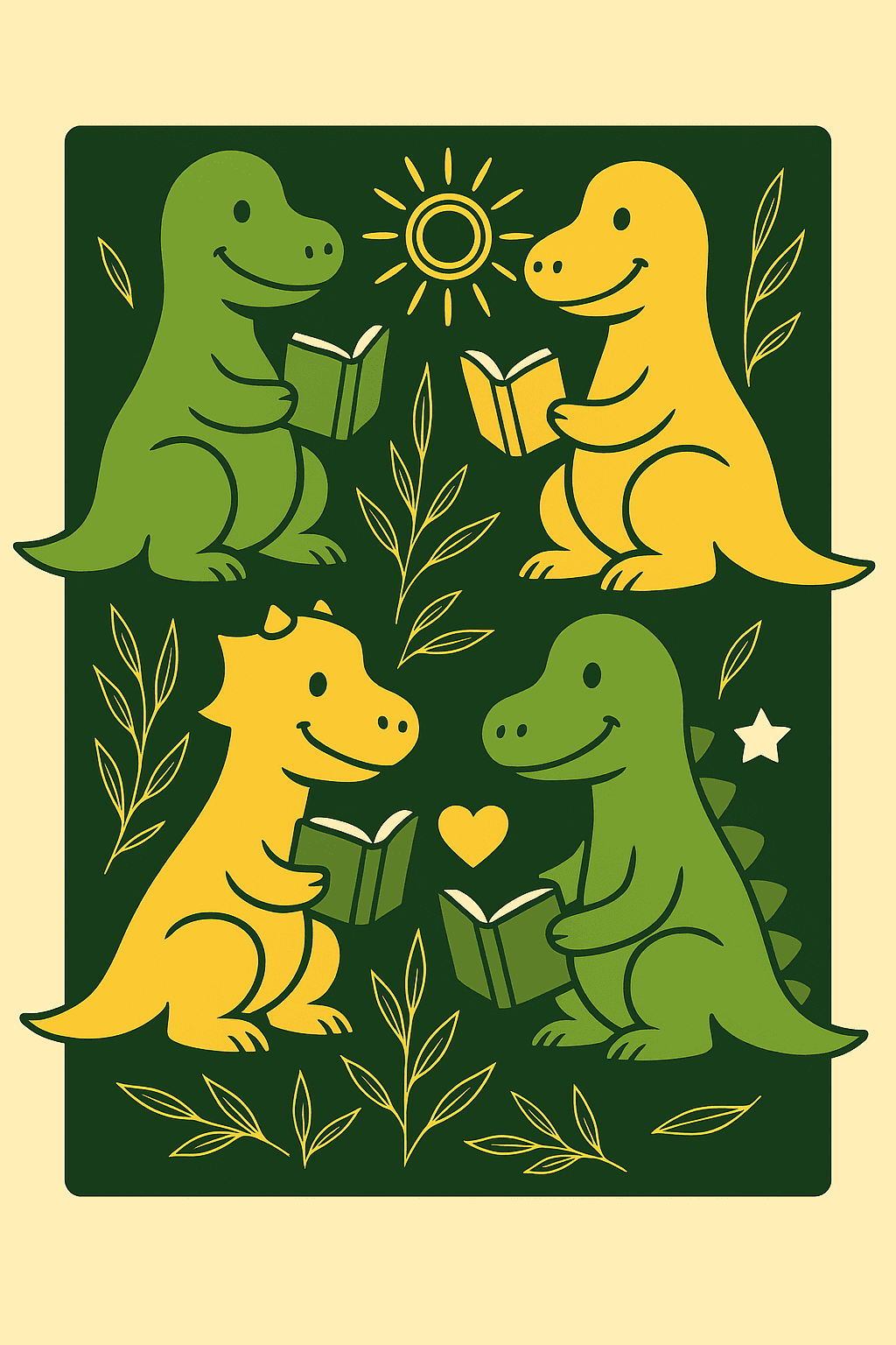 Cute Dinosaurs Reading Books Poster Design