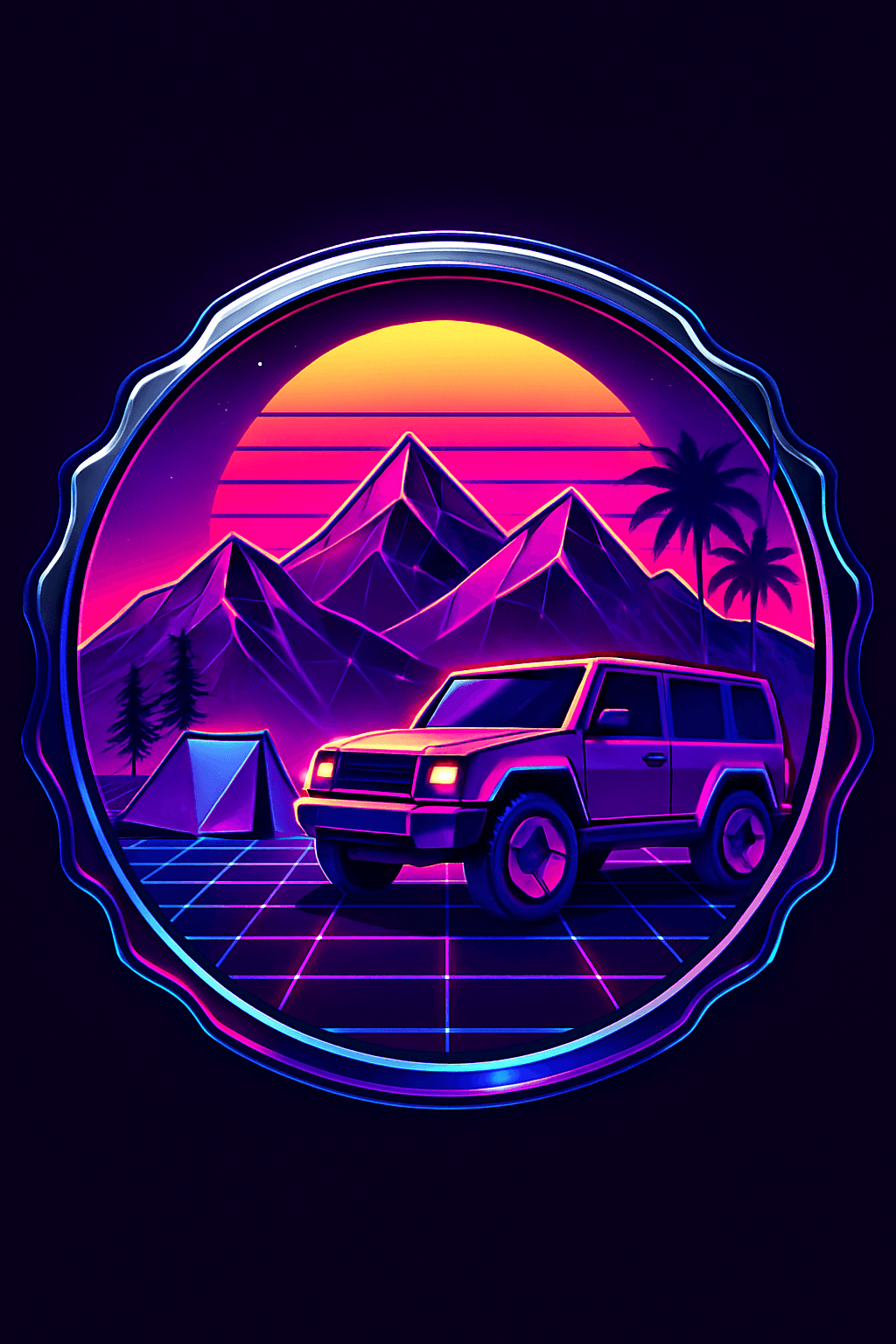 Neon Retro SUV Adventure at Sunset