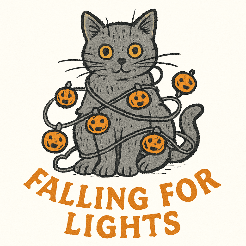 Falling for Lights: Cute Cat Wrapped in Pumpkin Glow