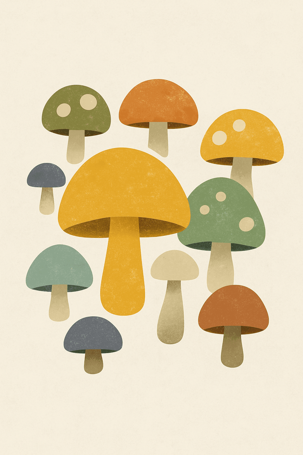 Retro Colorful Mushroom Cluster Illustration