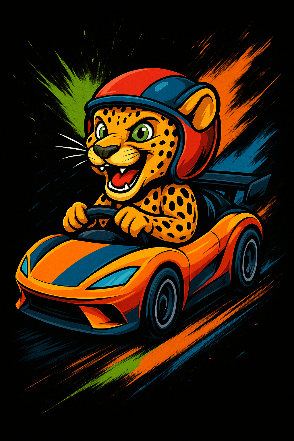 Cartoon Cheetah Racing in Speedy Go-Kart