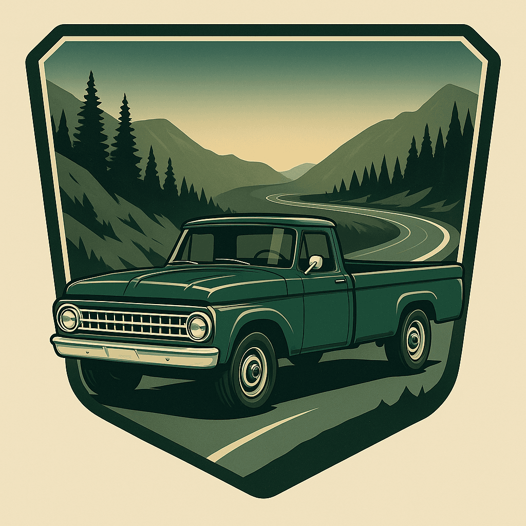 Vintage Pickup Truck on Scenic Mountain Road