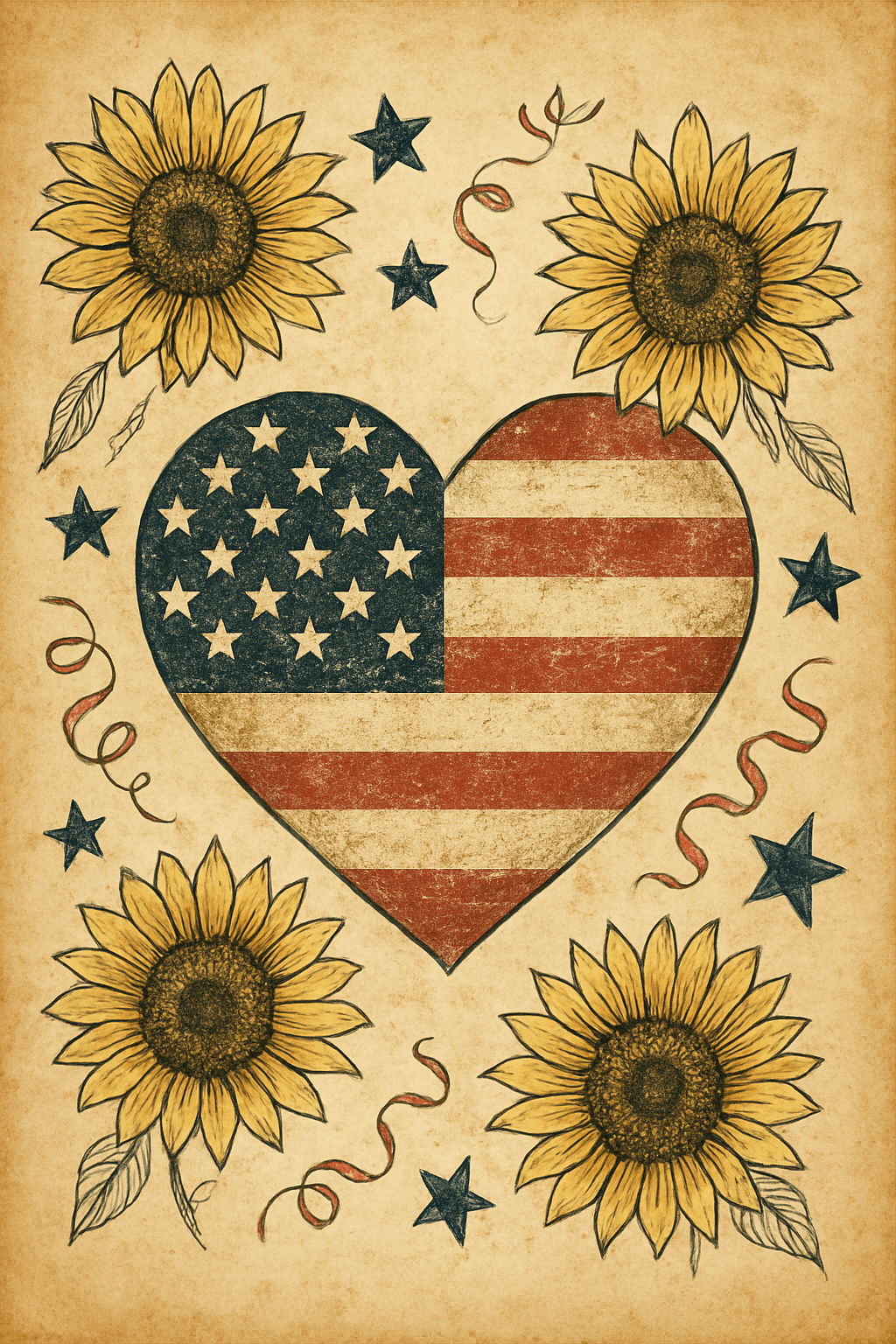Patriotic Sunflower Heart Design