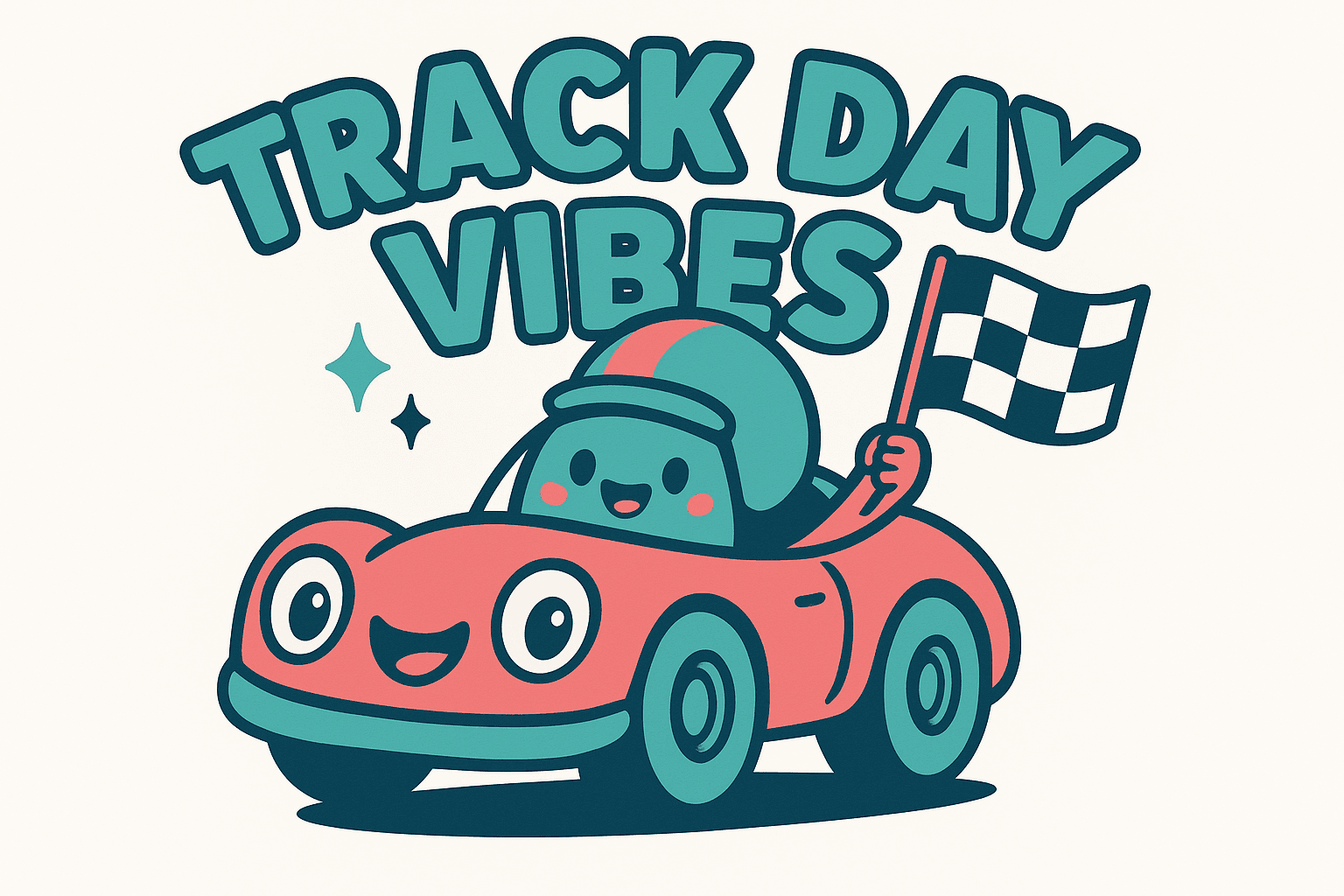 Cute Cartoon Race Car with Checkered Flag