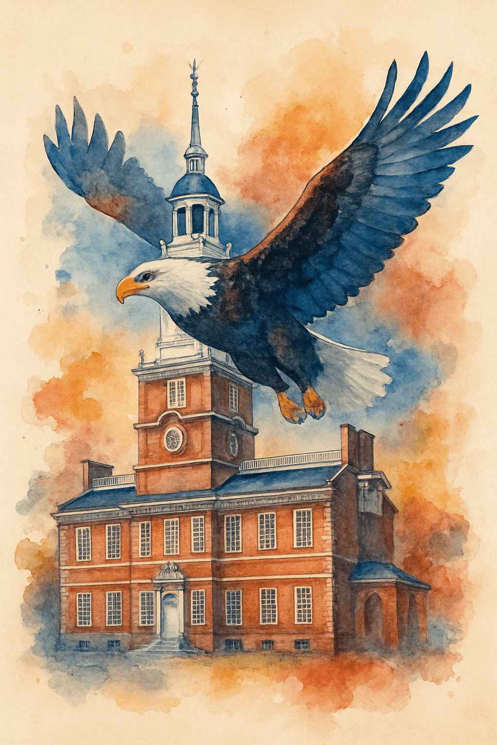 Eagle Soars Over Historic Landmark