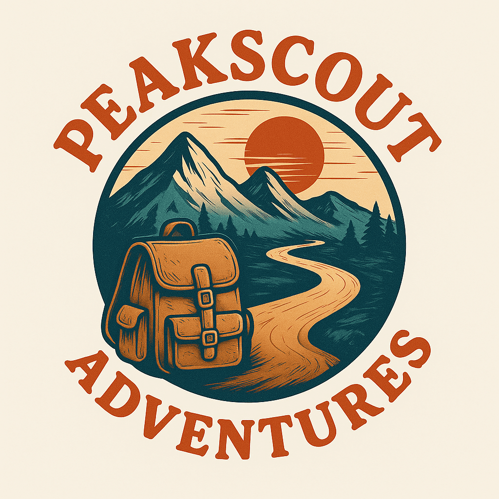 Vintage Mountain Adventure Logo with Backpack