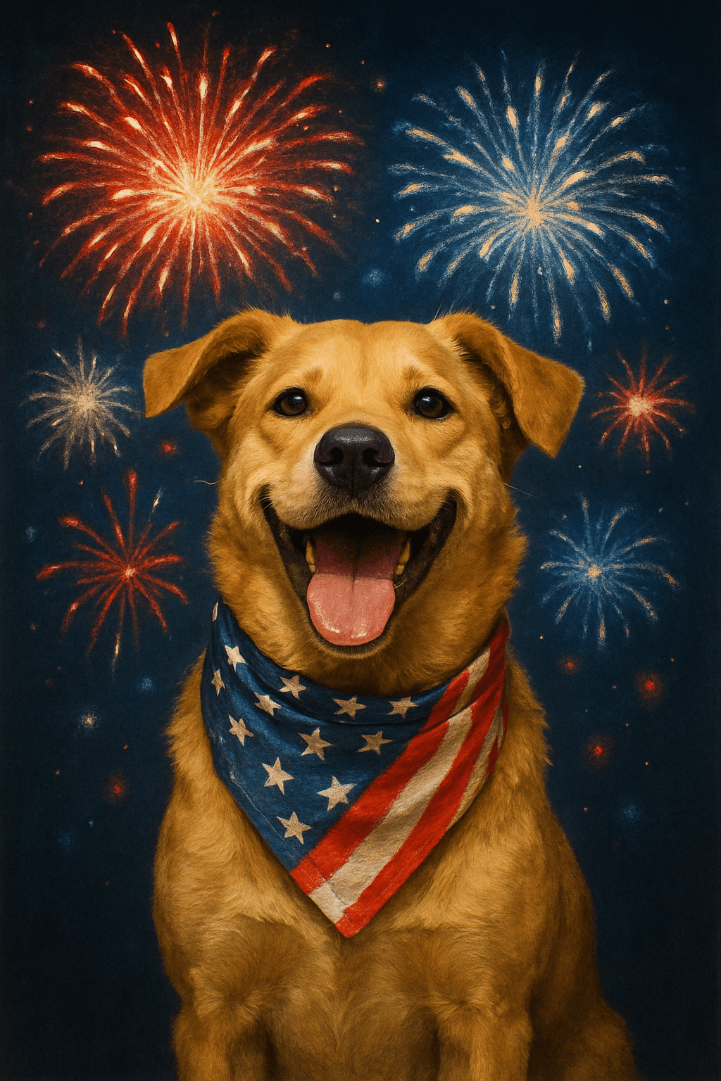 Patriotic Pup with Fireworks