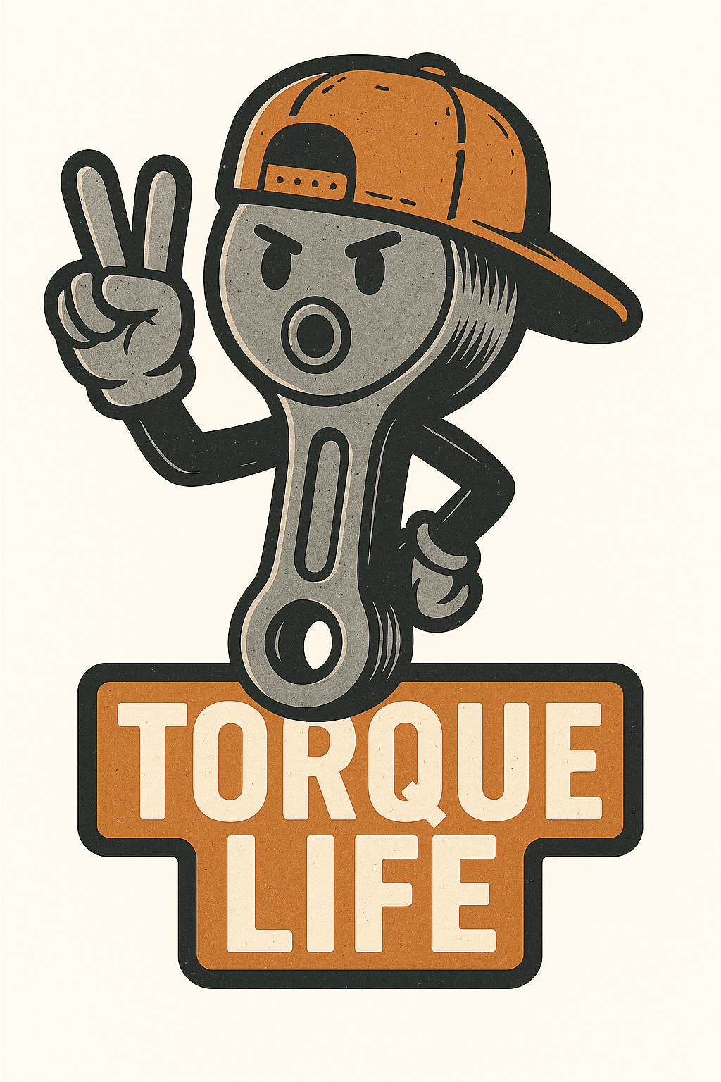 Cool Wrench Character with 'Torque Life' Slogan