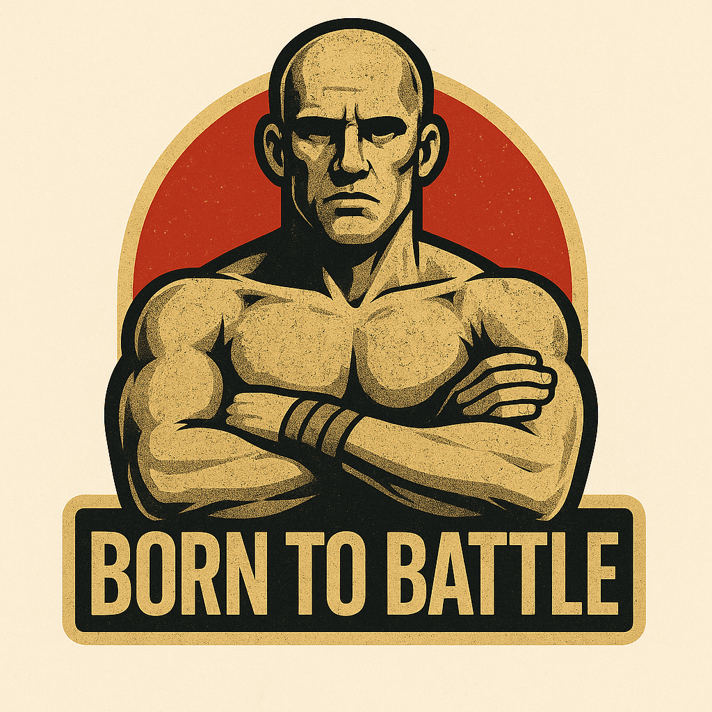 Vintage Muscular Fighter with Born to Battle Slogan