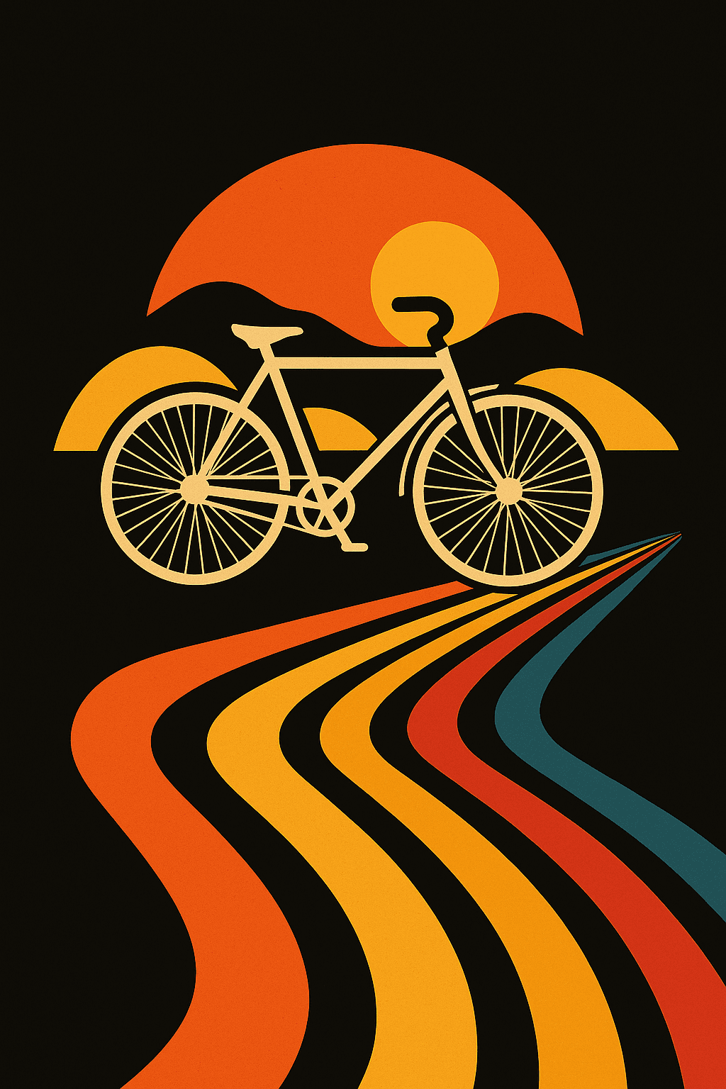 Retro Sunset Bicycle Ride with Colorful Trails