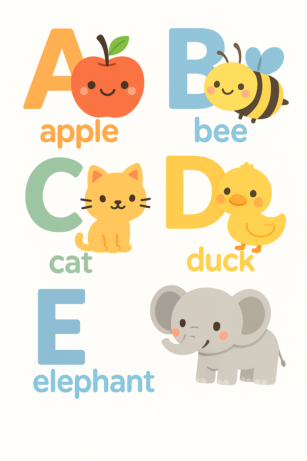 Cute ABC Kids Poster with Friendly Animals