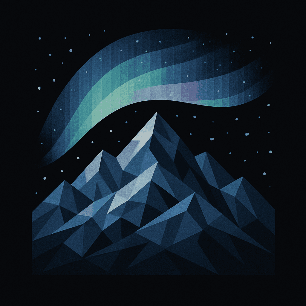 Geometric Mountain with Northern Lights