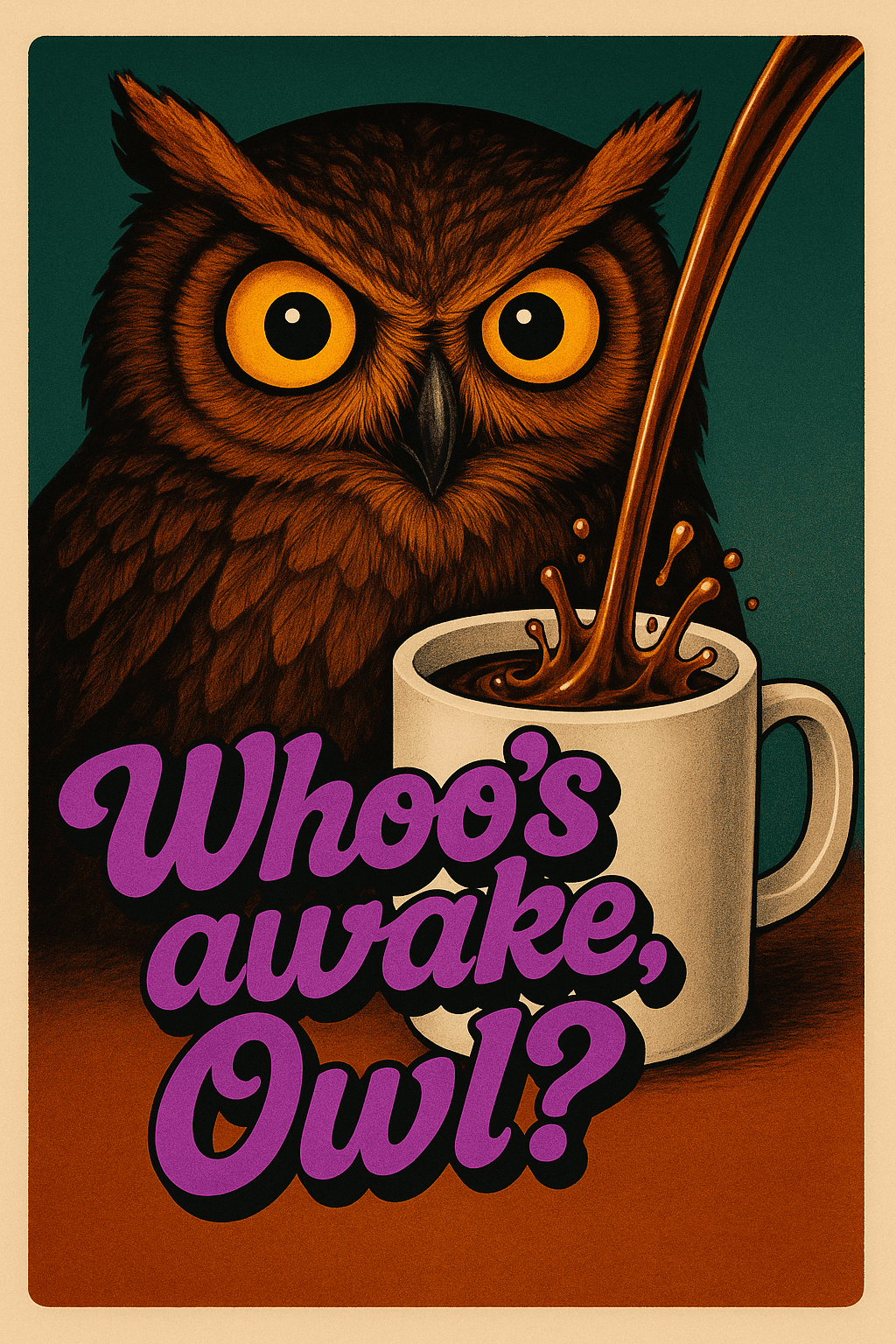 Vintage Owl with Coffee: Whoo's Awake?
