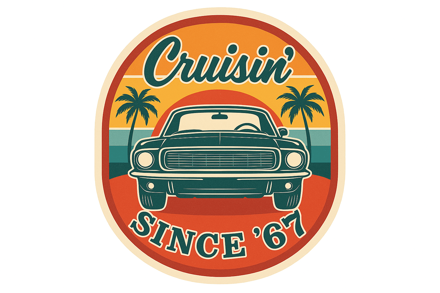 Vintage '67 Cruiser Car Sticker with Palm Trees