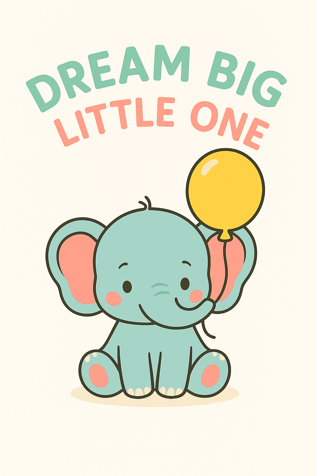 Cute Baby Elephant with Balloon Nursery Poster