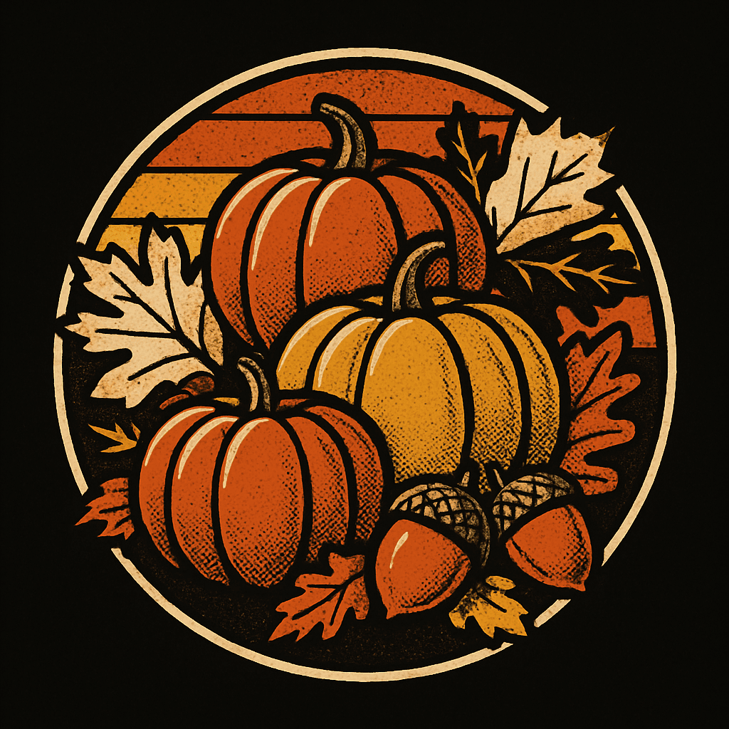 Vintage Autumn Harvest Pumpkins and Acorns