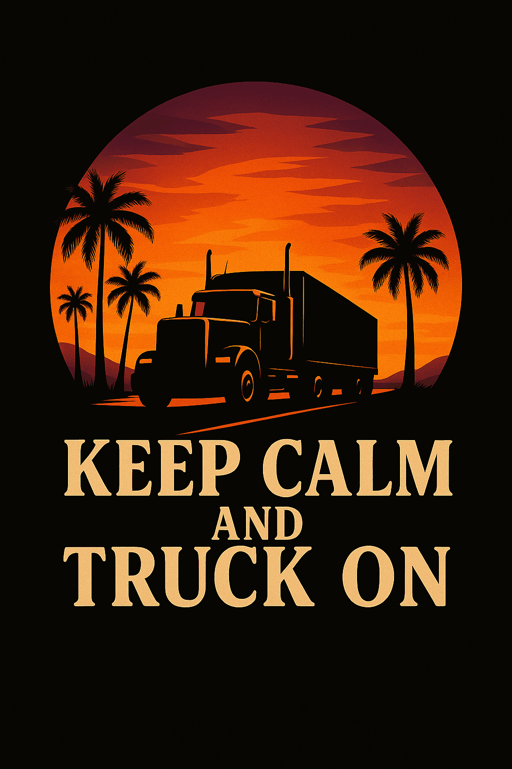 Keep Calm and Truck On Sunset Silhouette