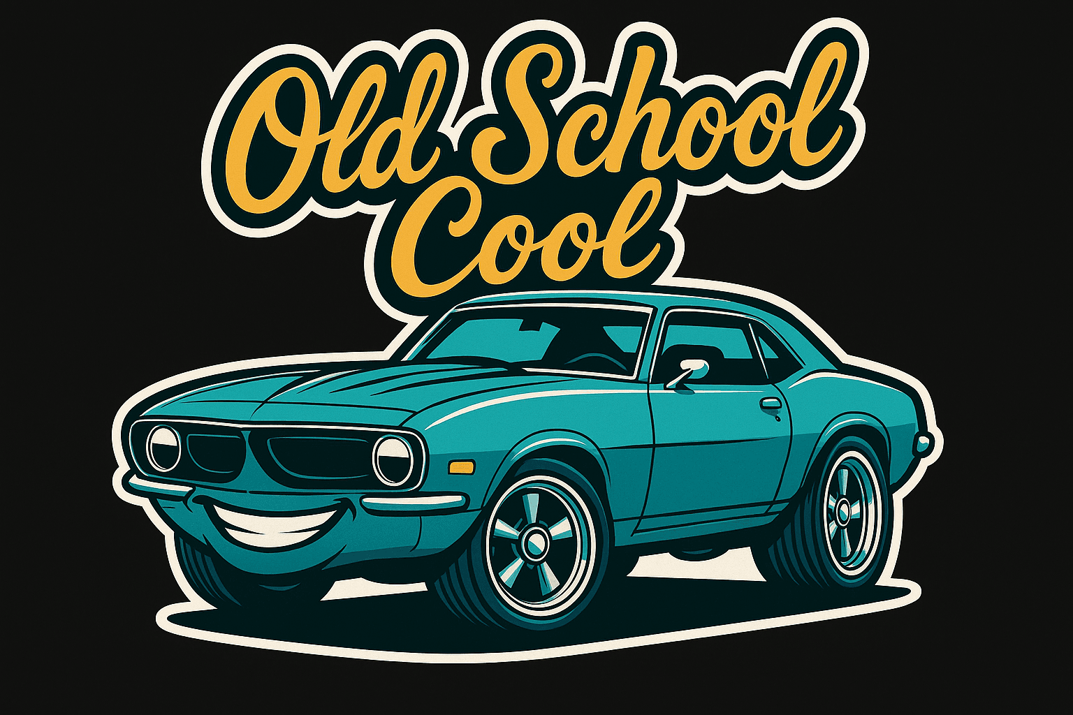 Retro Muscle Car with 'Old School Cool' Slogan