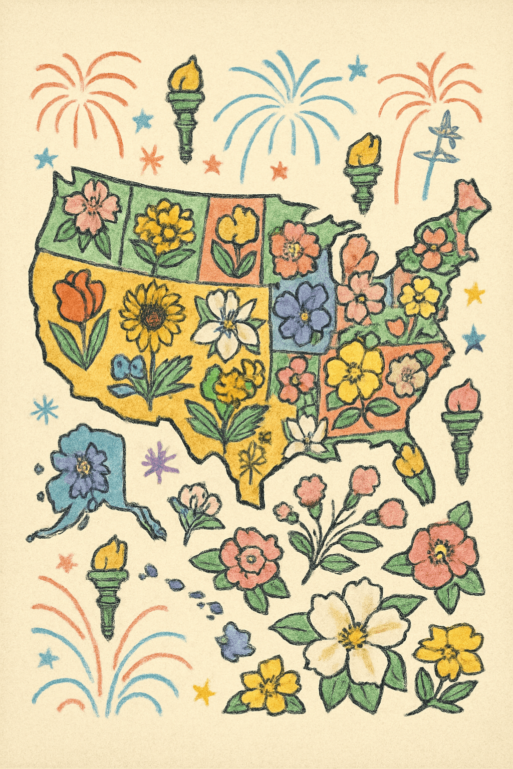 Floral Map of the USA