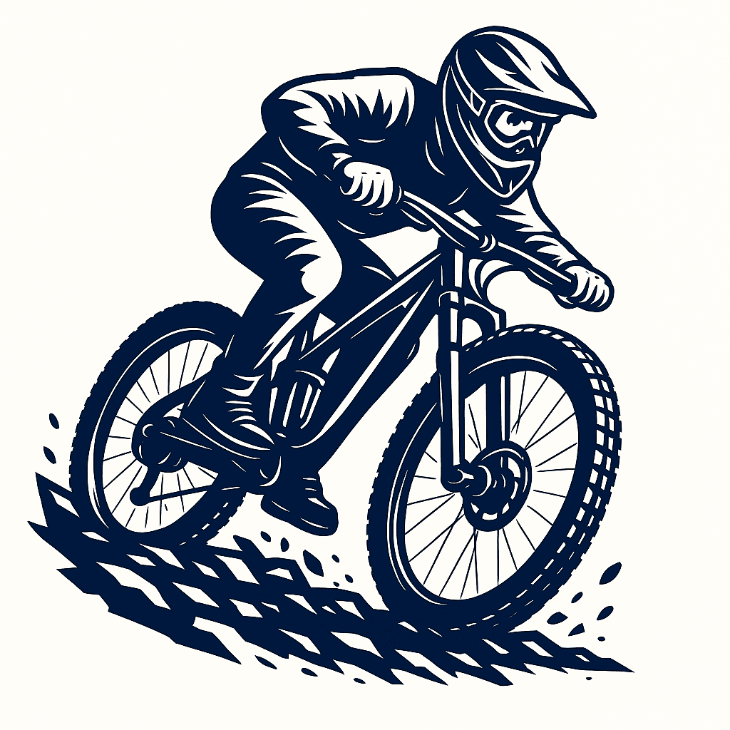 Dynamic Mountain Biker Racing Downhill
