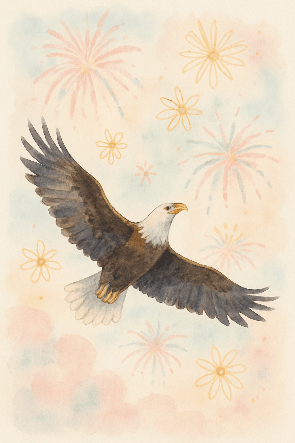 Eagle Soars Among Fireworks