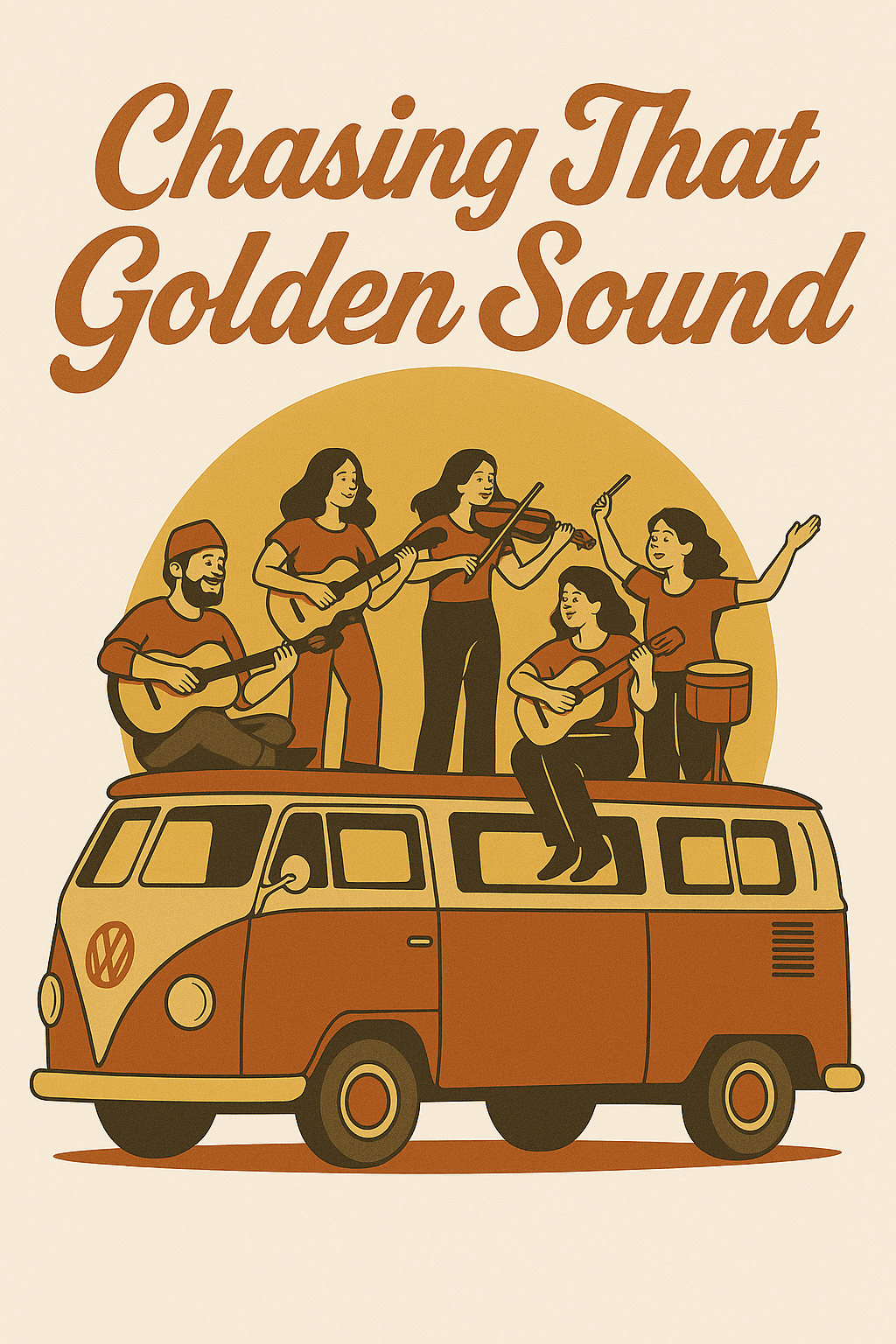 Retro Band Jamming on Vintage Camper Van