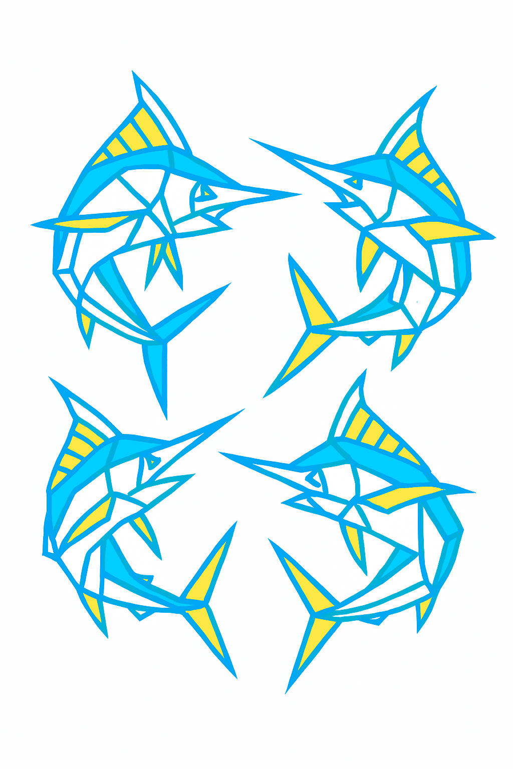 Geometric Blue Marlin Quartet Design