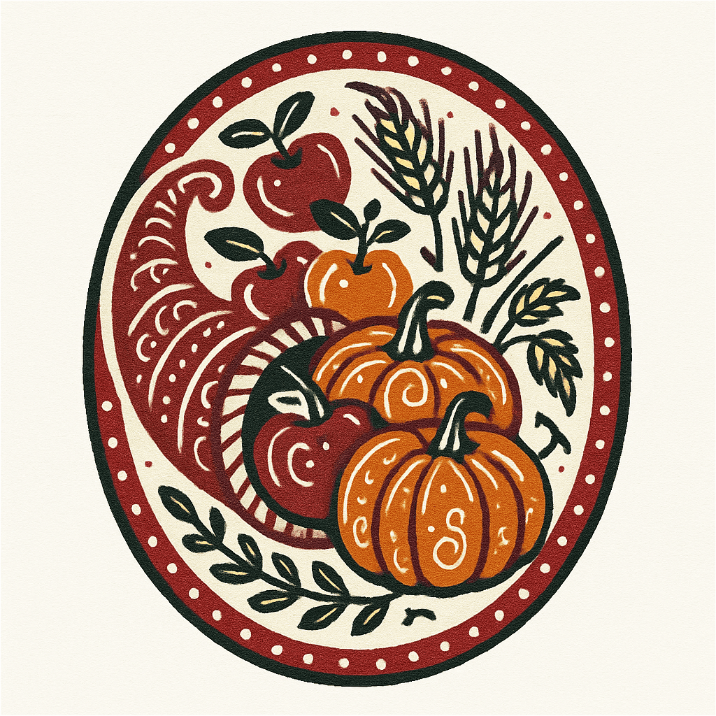Vintage Harvest Cornucopia with Pumpkins & Apples