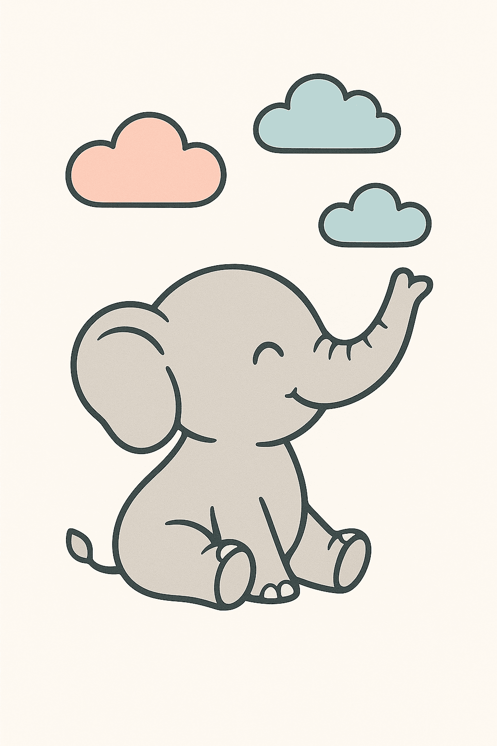 Cute Baby Elephant with Pastel Clouds