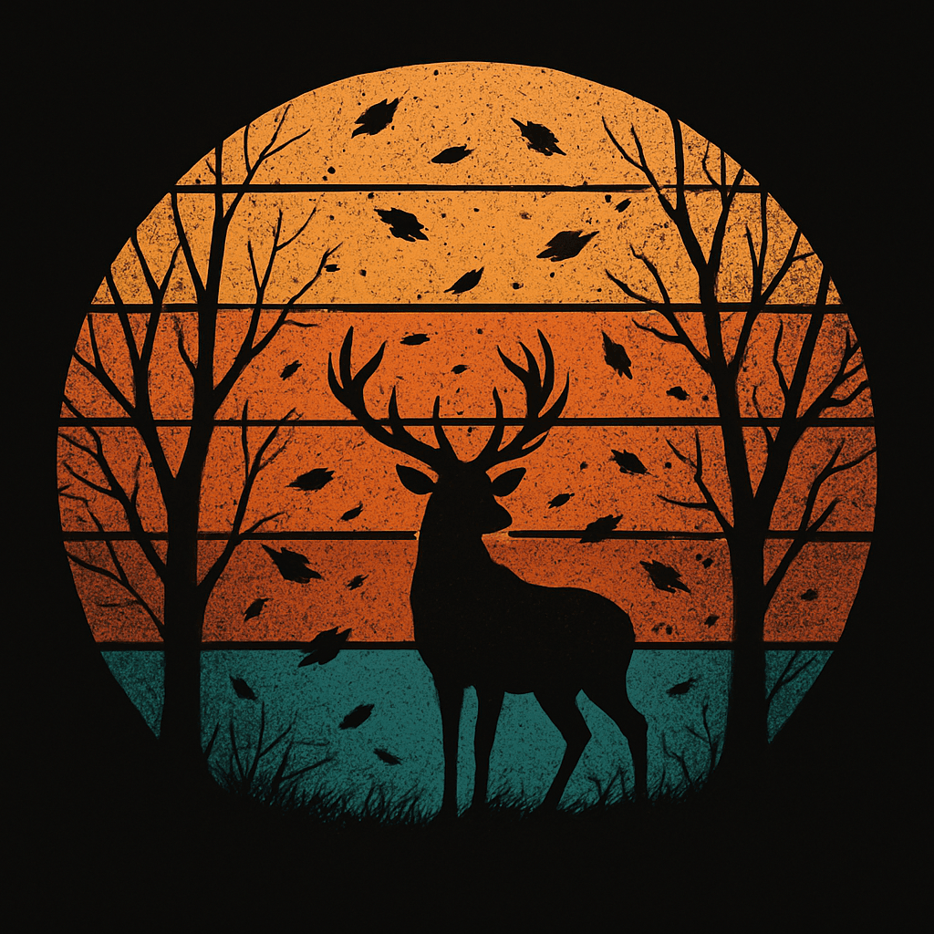 Vintage Autumn Deer Silhouette Sunset