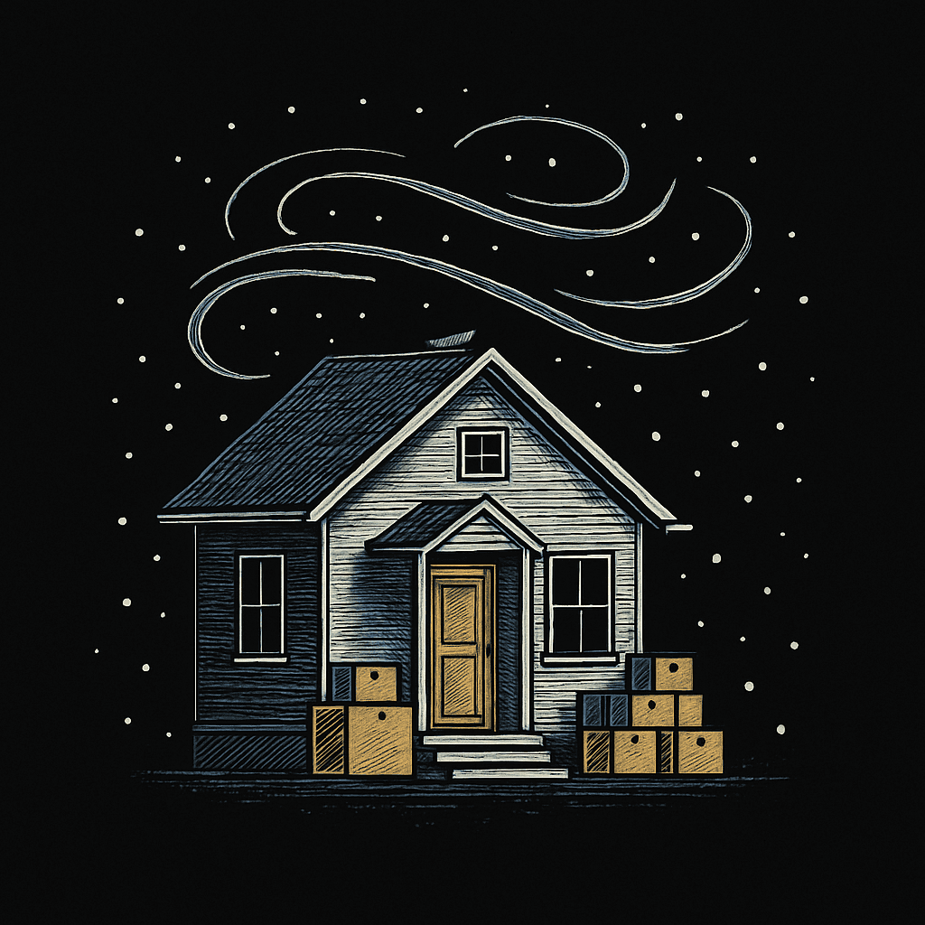 Cozy House at Night with Moving Boxes