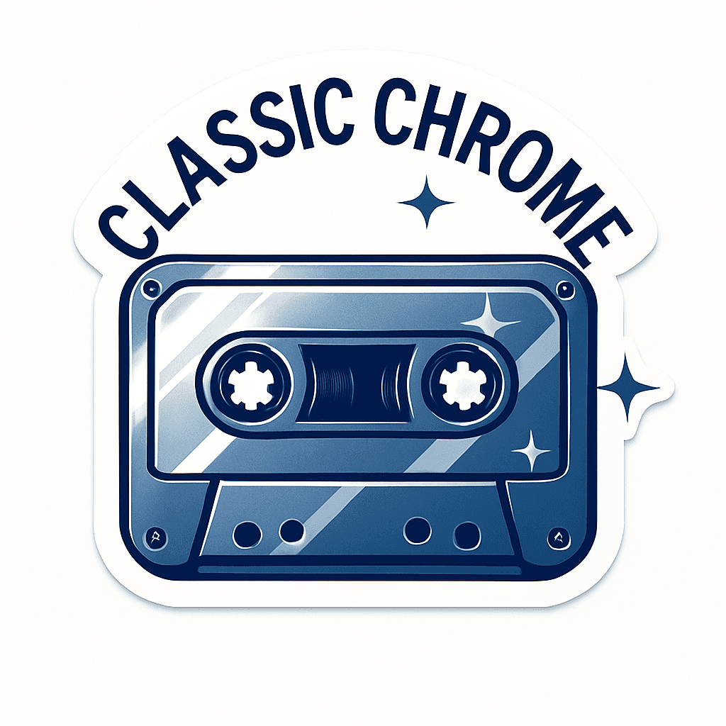 Classic Chrome Cassette Tape Sticker Design